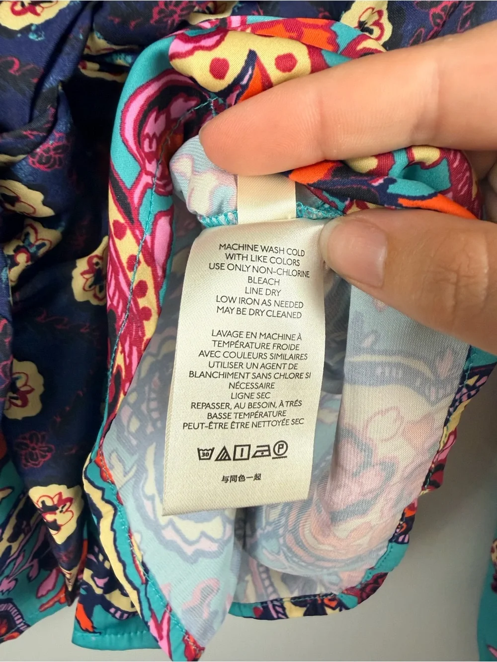 Free people multi print satin tie button long sleeve blouse size small